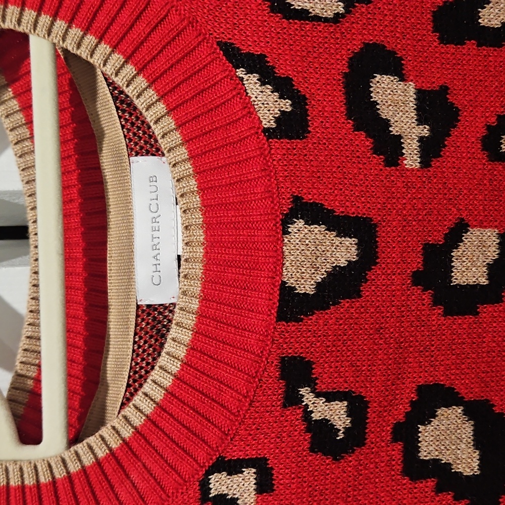 Charter Club Red Leopard Print Sweater - Picture 3 of 12